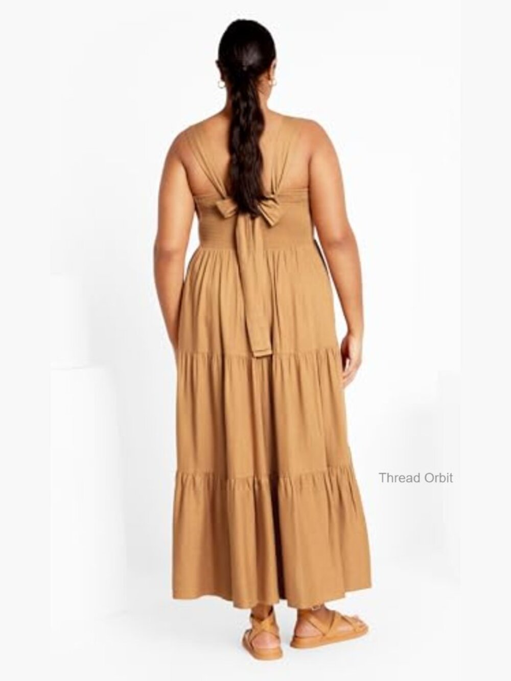 Plus Size Maxi Dress with V Neckline and Longline Hem for Elegant Comfort - Picture 3 of 6
